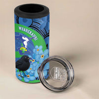 New Zealand Chatham Islands 4 in 1 Can Cooler Tumbler Wharekauri Forget Me Not With Black Robin LT14 - Polynesian Pride