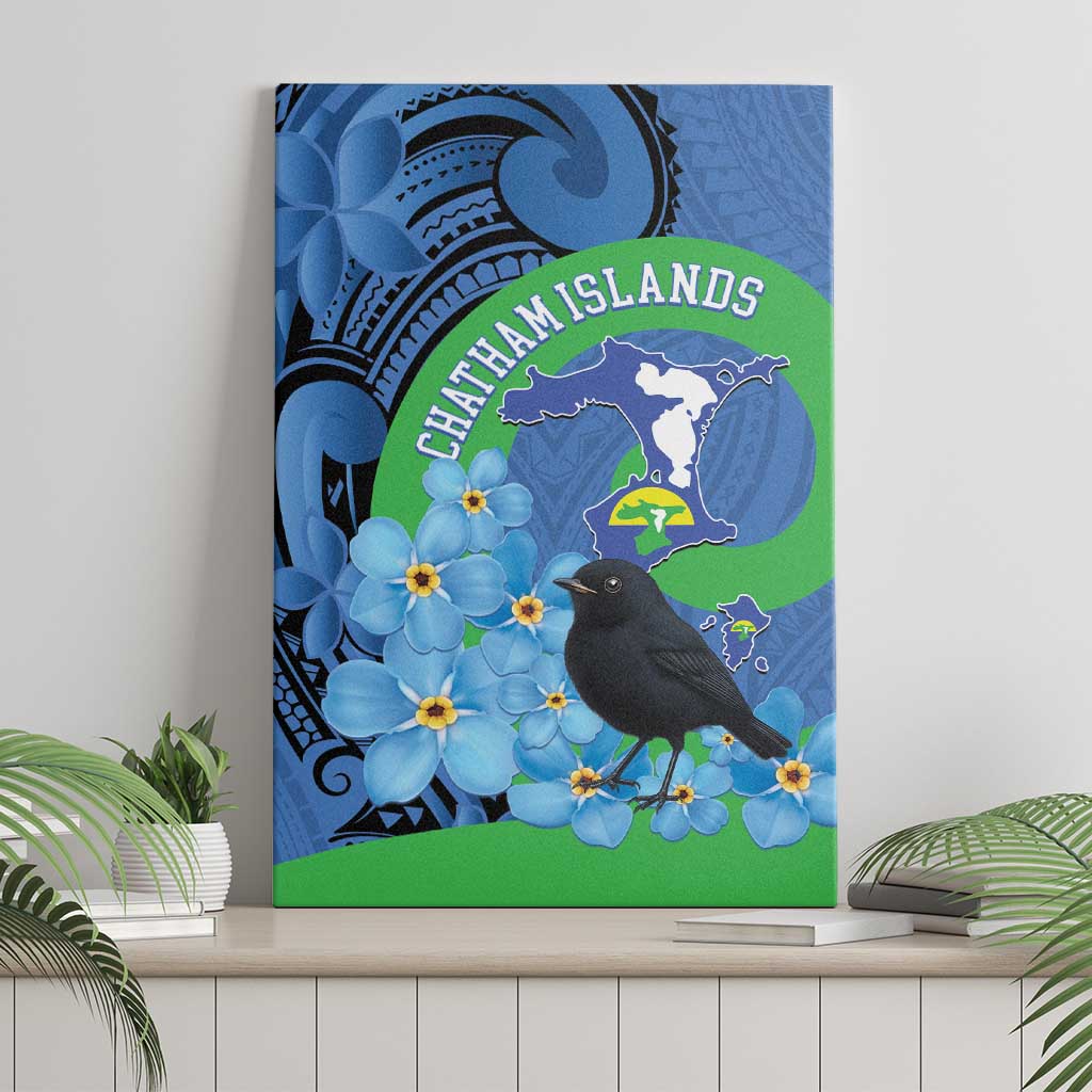New Zealand Chatham Islands Canvas Wall Art Wharekauri Forget Me Not With Black Robin