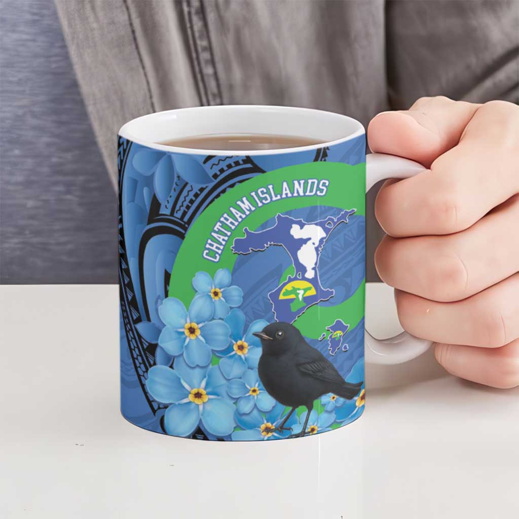 New Zealand Chatham Islands Ceramic Mug Wharekauri Forget Me Not With Black Robin - Polynesian Pride