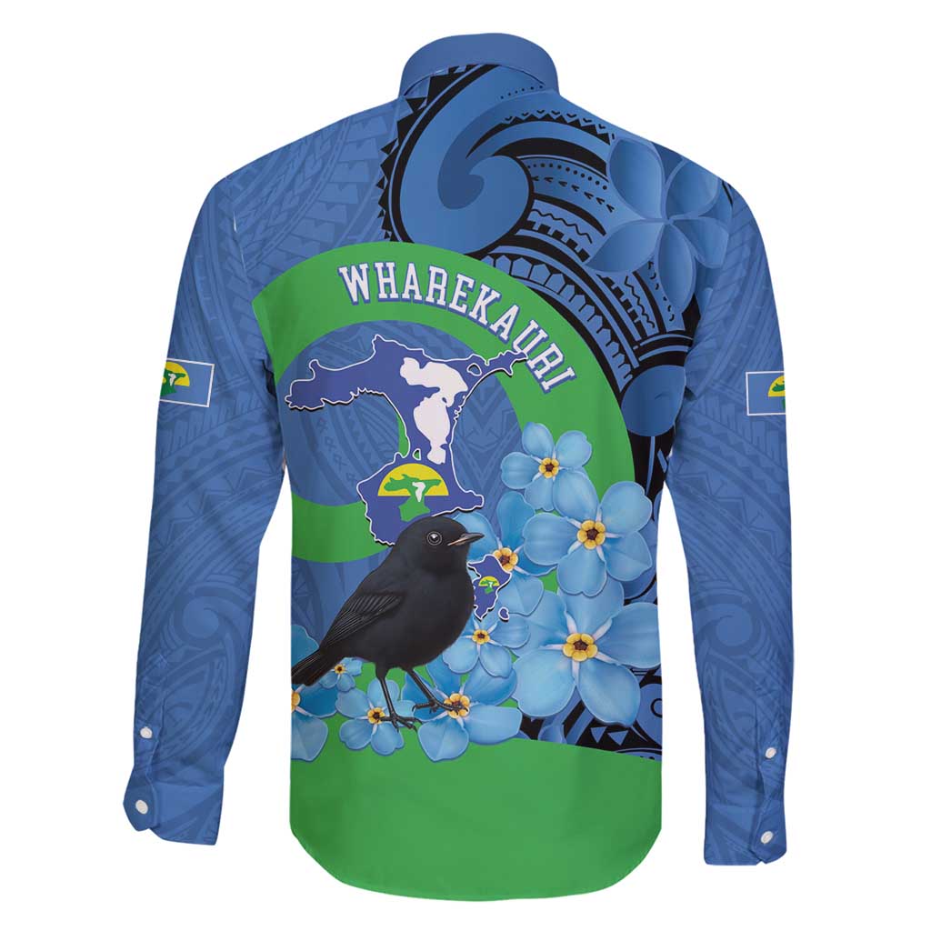 New Zealand Chatham Islands Family Matching Long Sleeve Bodycon Dress and Hawaiian Shirt Wharekauri Forget Me Not With Black Robin LT14 - Polynesian Pride