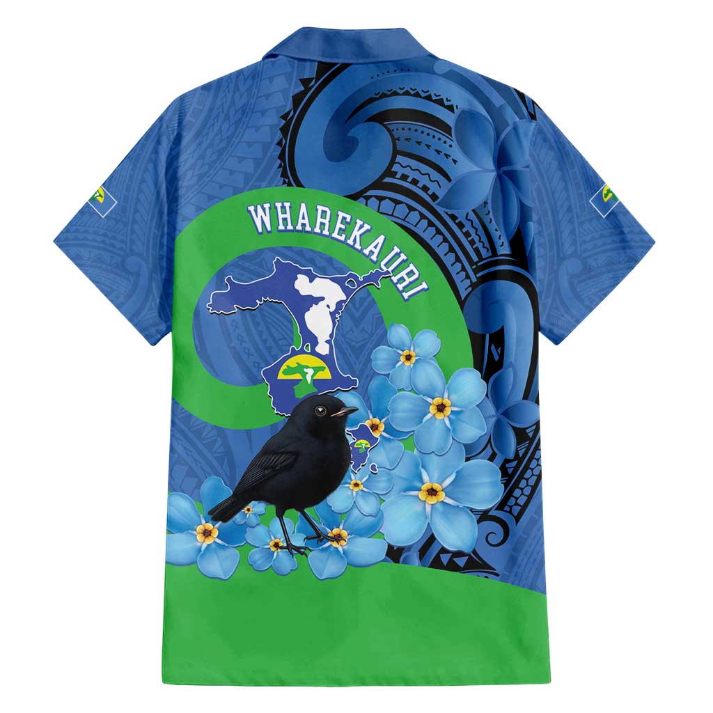 New Zealand Chatham Islands Family Matching Off Shoulder Short Dress and Hawaiian Shirt Wharekauri Forget Me Not With Black Robin