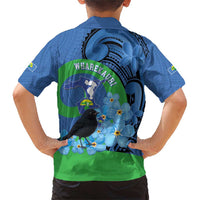 New Zealand Chatham Islands Family Matching Short Sleeve Bodycon Dress and Hawaiian Shirt Wharekauri Forget Me Not With Black Robin LT14 - Polynesian Pride