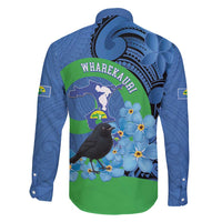 New Zealand Chatham Islands Family Matching Short Sleeve Bodycon Dress and Hawaiian Shirt Wharekauri Forget Me Not With Black Robin LT14 - Polynesian Pride