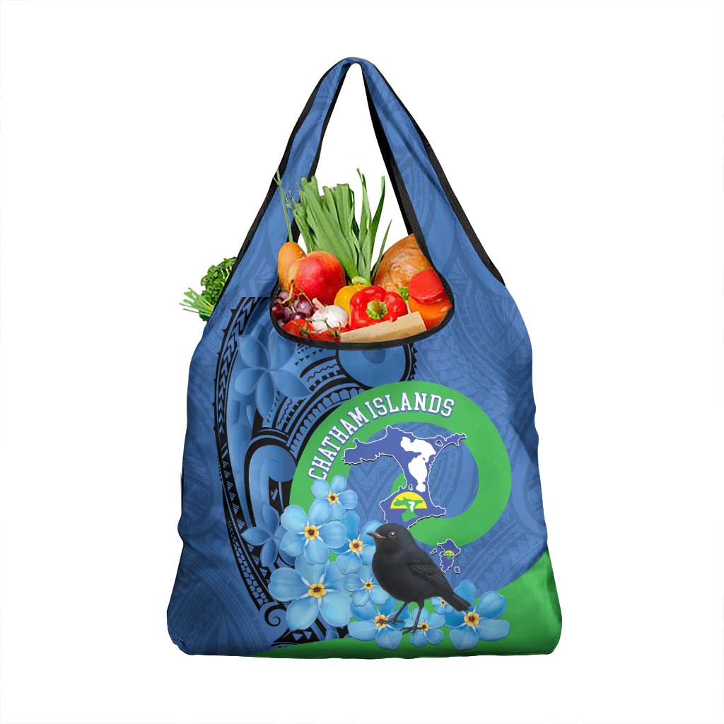 New Zealand Chatham Islands Grocery Bag Wharekauri Forget Me Not With Black Robin LT14 1-pack One Size Blue - Polynesian Pride