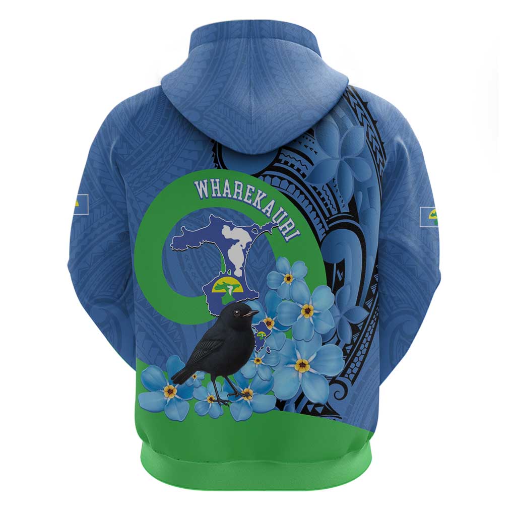 New Zealand Chatham Islands Hoodie Wharekauri Forget Me Not With Black Robin