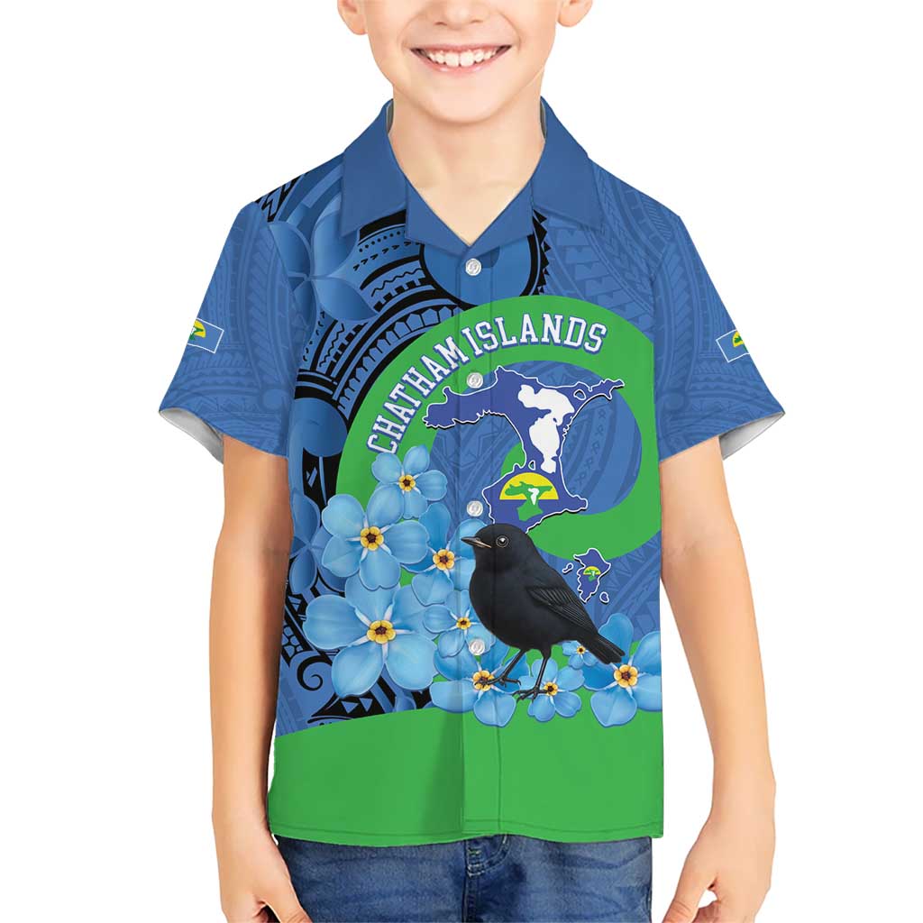 New Zealand Chatham Islands Kid Hawaiian Shirt Wharekauri Forget Me Not With Black Robin LT14 Kid Blue - Polynesian Pride