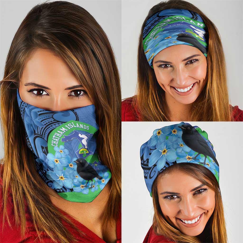 New Zealand Chatham Islands Neck Gaiter Wharekauri Forget Me Not With Black Robin - Polynesian Pride