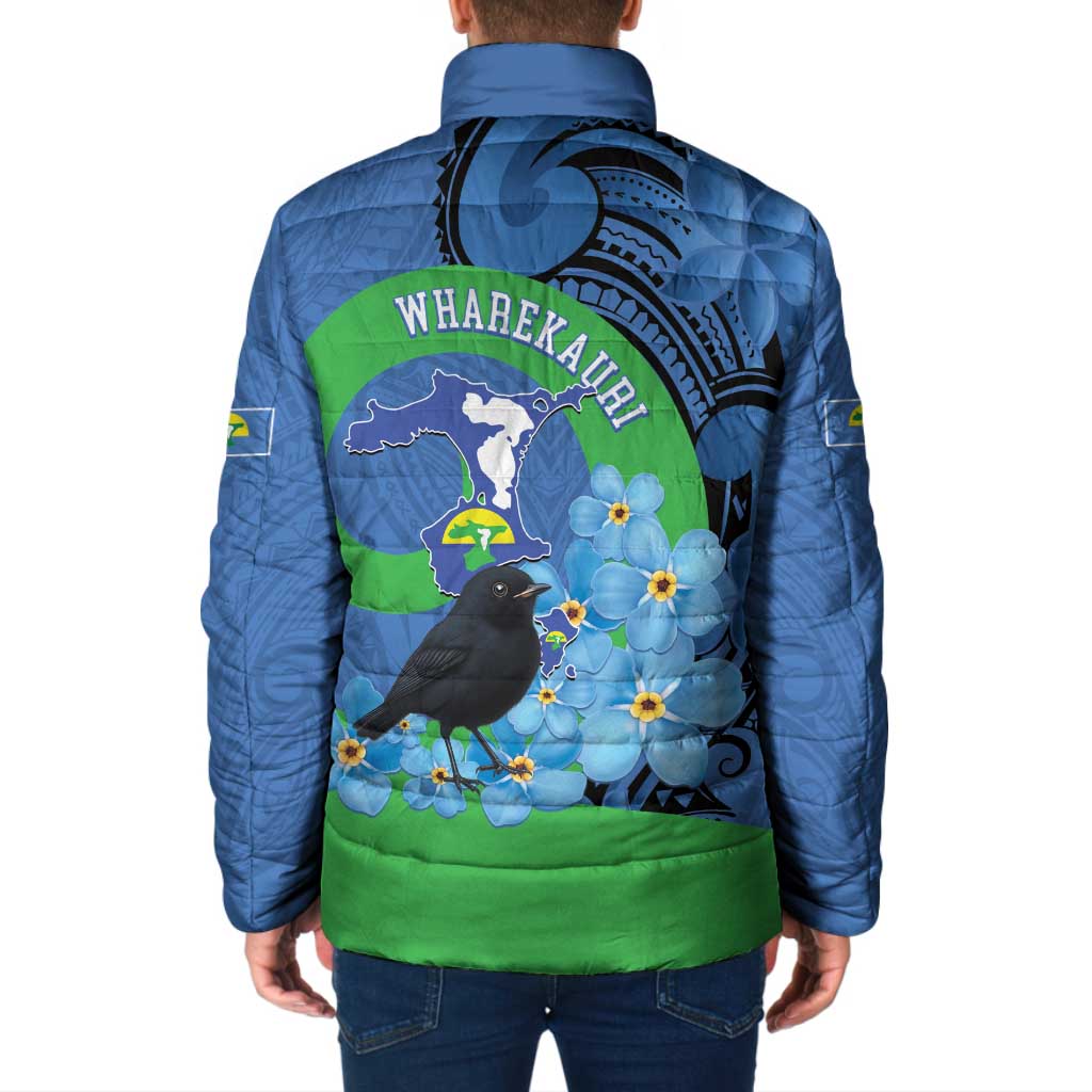 New Zealand Chatham Islands Padded Jacket Wharekauri Forget Me Not With Black Robin - Polynesian Pride
