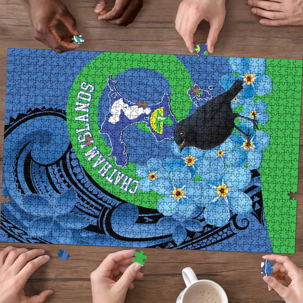 New Zealand Chatham Islands Puzzle Wharekauri Forget Me Not With Black Robin - Polynesian Pride