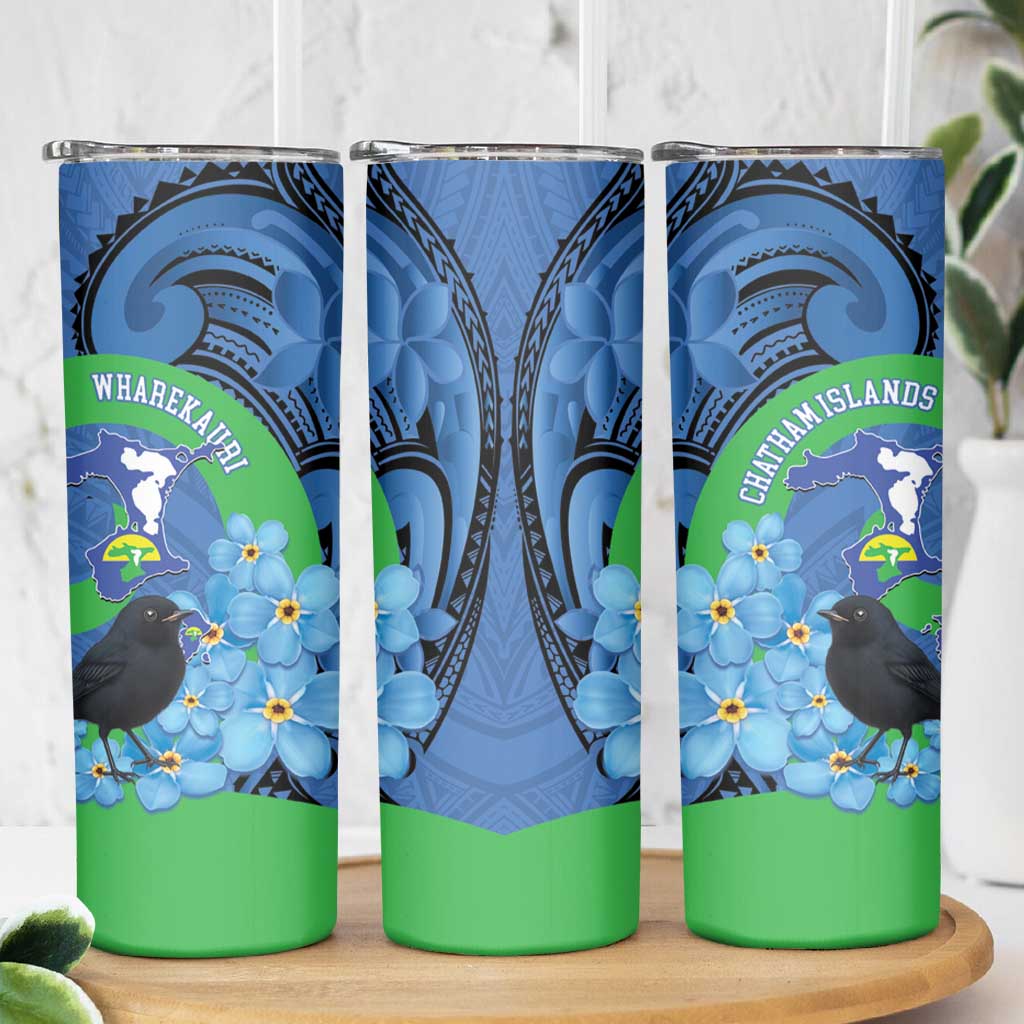 New Zealand Chatham Islands Skinny Tumbler Wharekauri Forget Me Not With Black Robin LT14 - Polynesian Pride