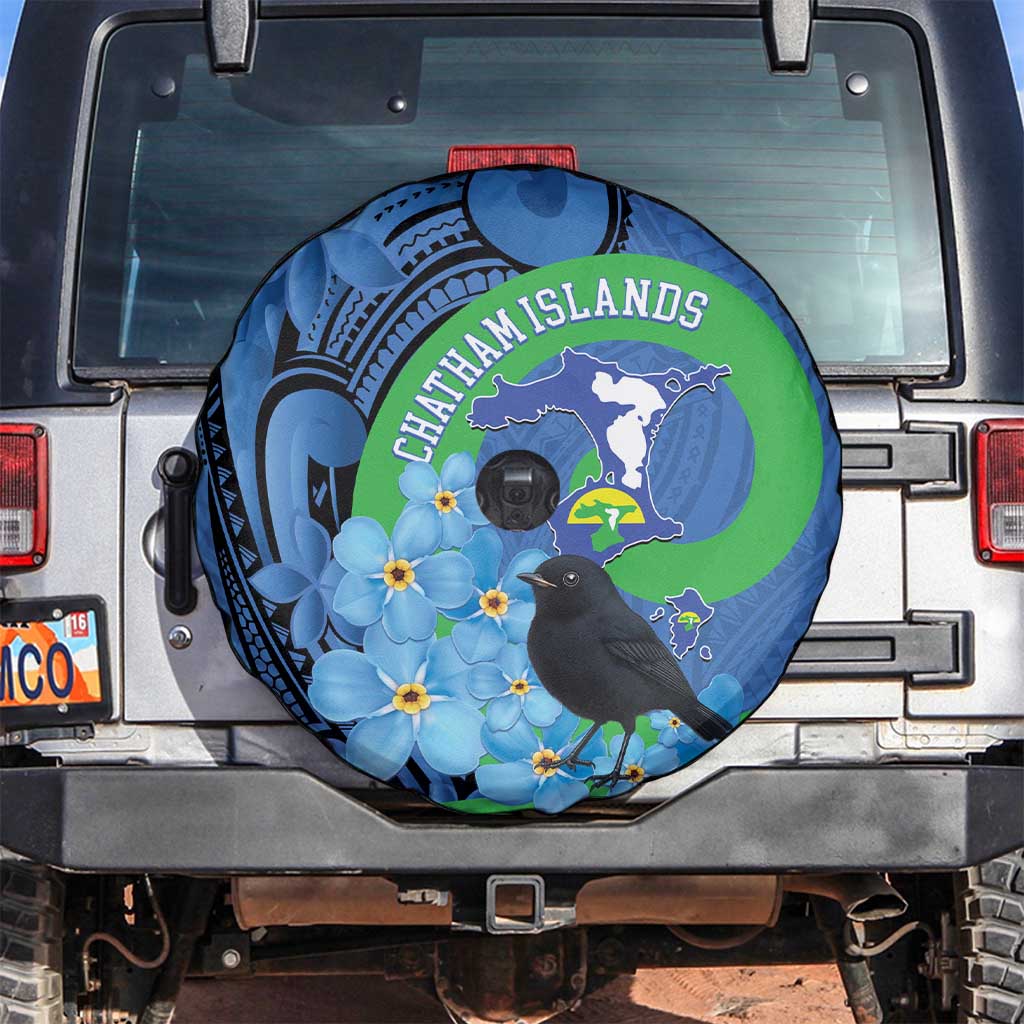 New Zealand Chatham Islands Spare Tire Cover Wharekauri Forget Me Not With Black Robin