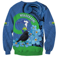New Zealand Chatham Islands Sweatshirt Wharekauri Forget Me Not With Black Robin