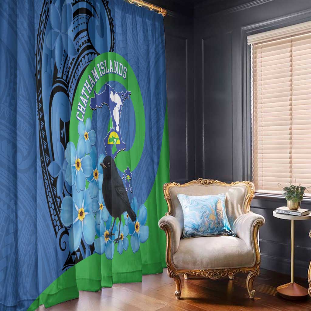 New Zealand Chatham Islands Window Curtain Wharekauri Forget Me Not With Black Robin