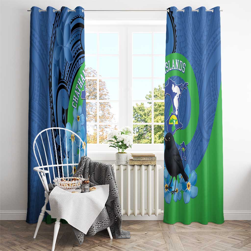 New Zealand Chatham Islands Window Curtain Wharekauri Forget Me Not With Black Robin
