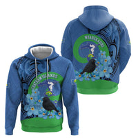 New Zealand Chatham Islands Zip Hoodie Wharekauri Forget Me Not With Black Robin