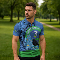 New Zealand Chatham Islands Zipper Polo Shirt Wharekauri Forget Me Not With Black Robin - Polynesian Pride