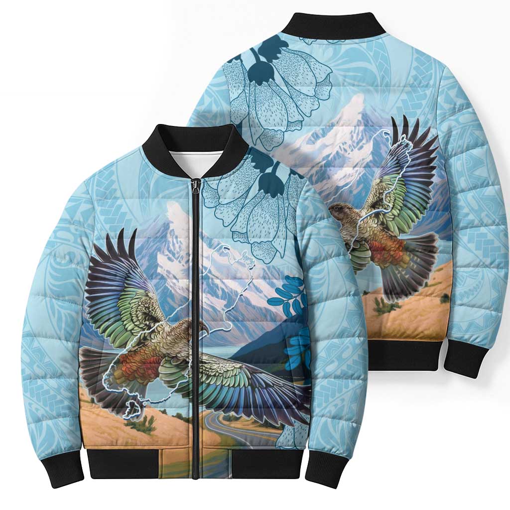 New Zealand South Island Bomber Puffer Jacket Te Waipounamu Aoraki Kea Bird - Polynesian Pride
