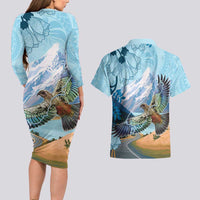 New Zealand South Island Couples Matching Long Sleeve Bodycon Dress and Hawaiian Shirt Te Waipounamu Aoraki Kea Bird LT14 - Polynesian Pride