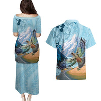 New Zealand South Island Couples Matching Puletasi and Hawaiian Shirt Te Waipounamu Aoraki Kea Bird LT14 - Polynesian Pride