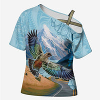 New Zealand South Island Cross Shoulder Shirt Te Waipounamu Aoraki Kea Bird - Polynesian Pride