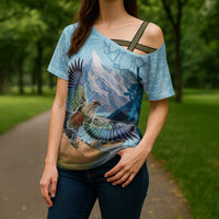 New Zealand South Island Cross Shoulder Shirt Te Waipounamu Aoraki Kea Bird - Polynesian Pride