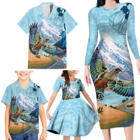 New Zealand South Island Family Matching Long Sleeve Bodycon Dress and Hawaiian Shirt Te Waipounamu Aoraki Kea Bird LT14 - Polynesian Pride