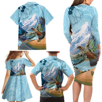New Zealand South Island Family Matching Long Sleeve Bodycon Dress and Hawaiian Shirt Te Waipounamu Aoraki Kea Bird LT14 - Polynesian Pride
