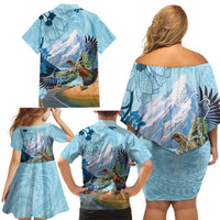 New Zealand South Island Family Matching Off Shoulder Short Dress and Hawaiian Shirt Te Waipounamu Aoraki Kea Bird