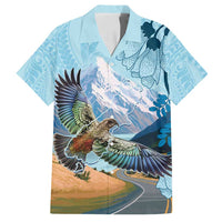 New Zealand South Island Family Matching Summer Maxi Dress and Hawaiian Shirt Te Waipounamu Aoraki Kea Bird LT14 Dad's Shirt - Short Sleeve Blue - Polynesian Pride
