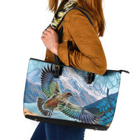New Zealand South Island Leather Tote Bag Te Waipounamu Aoraki Kea Bird LT14 Blue - Polynesian Pride