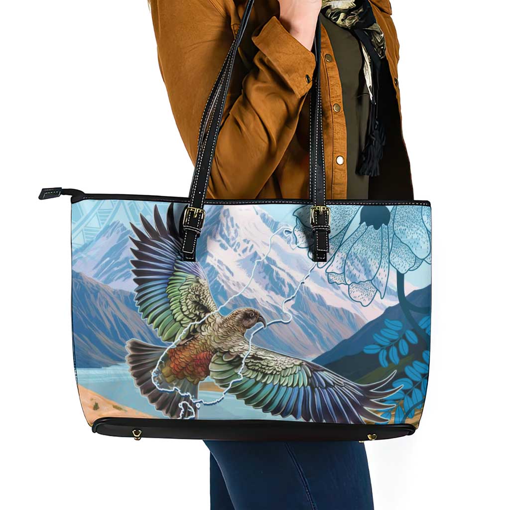 New Zealand South Island Leather Tote Bag Te Waipounamu Aoraki Kea Bird LT14 - Polynesian Pride