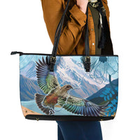 New Zealand South Island Leather Tote Bag Te Waipounamu Aoraki Kea Bird LT14 - Polynesian Pride