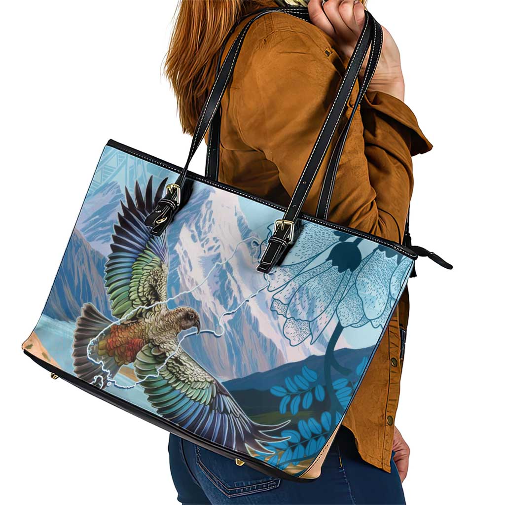 New Zealand South Island Leather Tote Bag Te Waipounamu Aoraki Kea Bird LT14 - Polynesian Pride