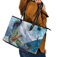 New Zealand South Island Leather Tote Bag Te Waipounamu Aoraki Kea Bird LT14 - Polynesian Pride