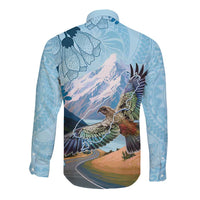 New Zealand South Island Long Sleeve Button Shirt Te Waipounamu Aoraki Kea Bird LT14 - Polynesian Pride