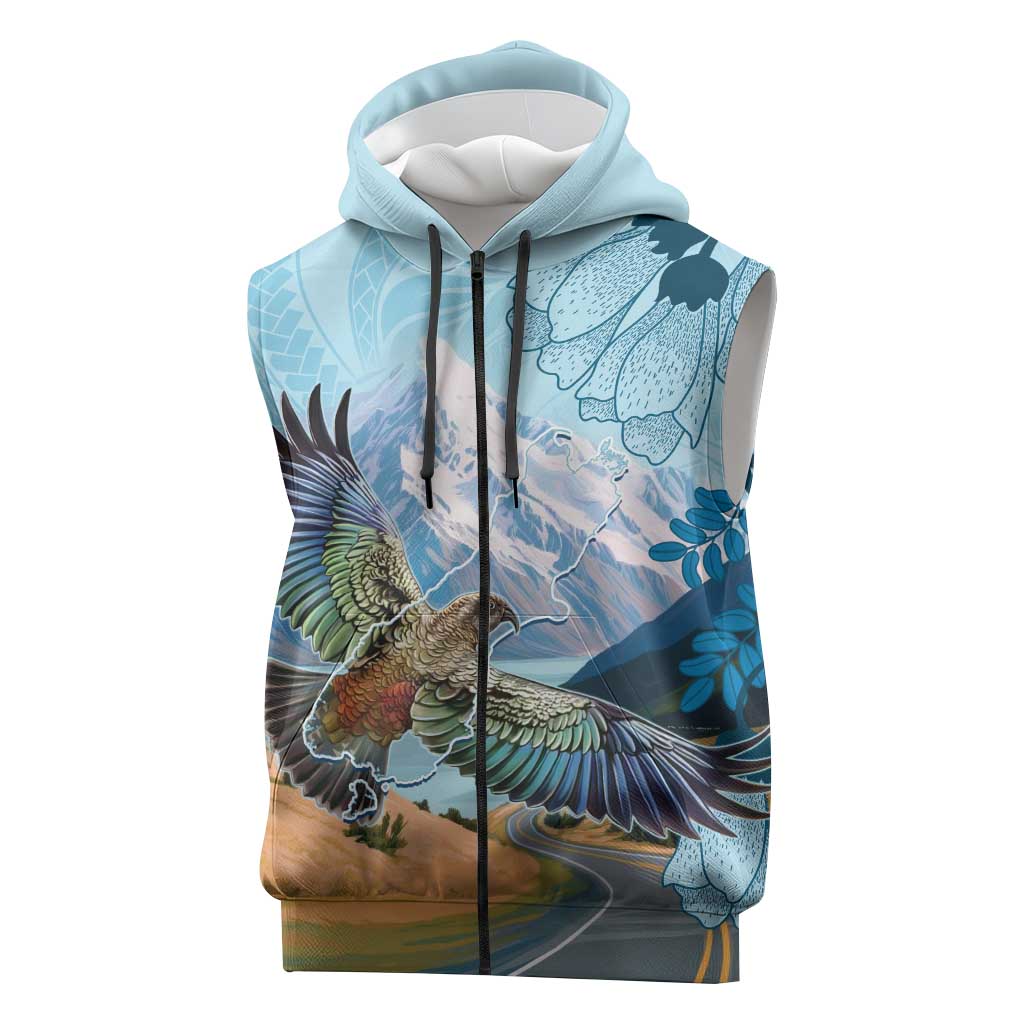 New Zealand South Island Sleeveless Zip Hoodie Te Waipounamu Aoraki Kea Bird - Polynesian Pride