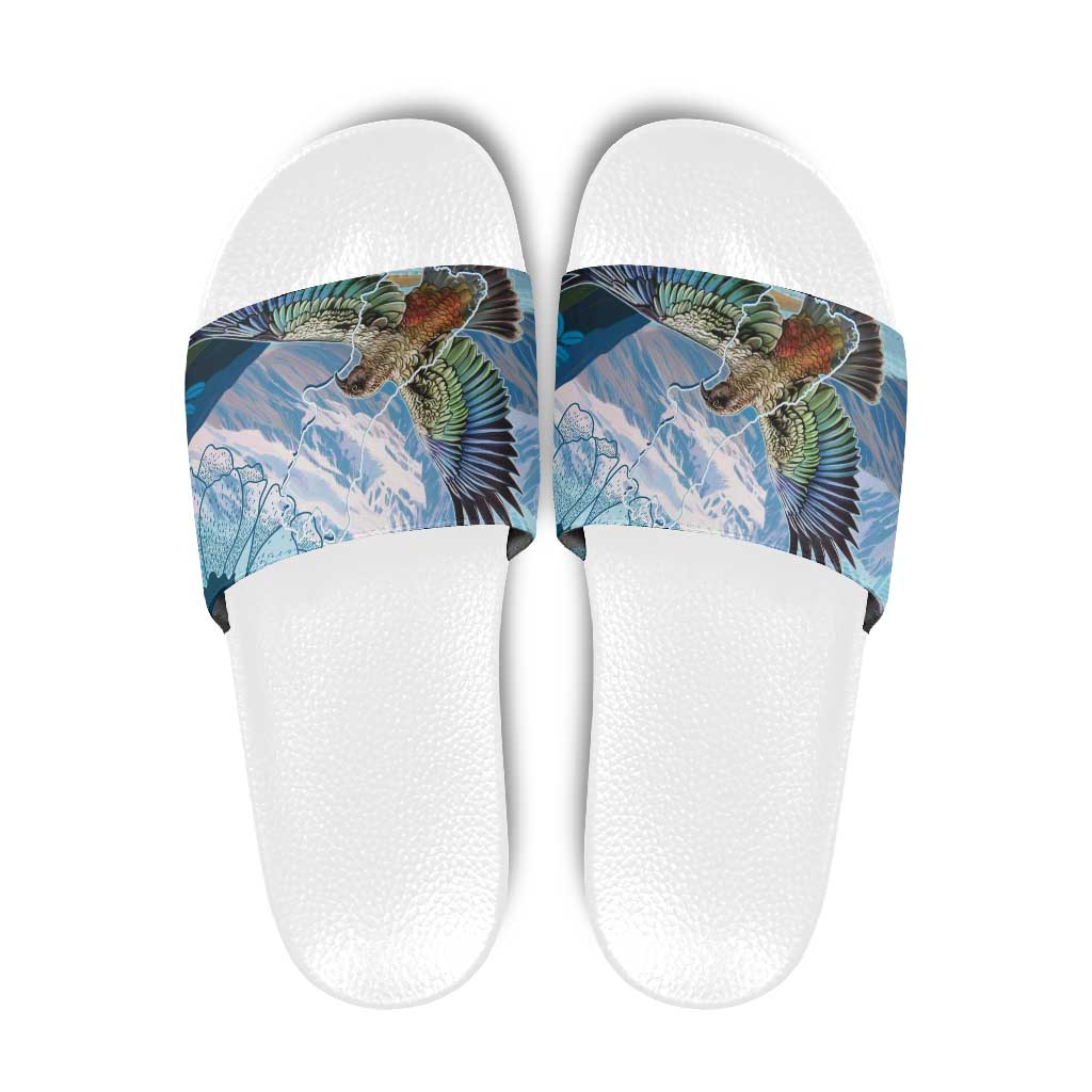 New Zealand South Island Slide Sandals Te Waipounamu Aoraki Kea Bird LT14 Blue - Polynesian Pride