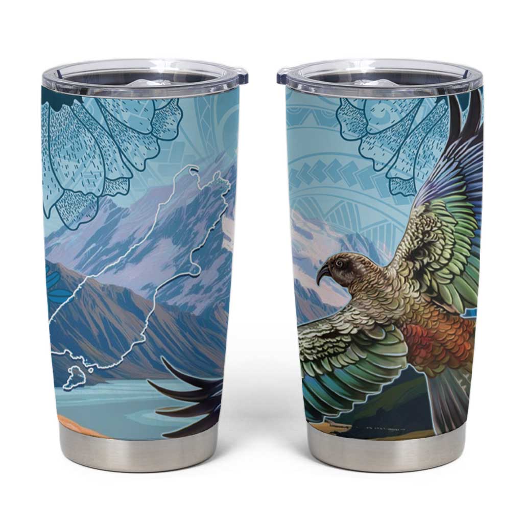 New Zealand South Island Tumbler Cup Te Waipounamu Aoraki Kea Bird LT14 Blue - Polynesian Pride