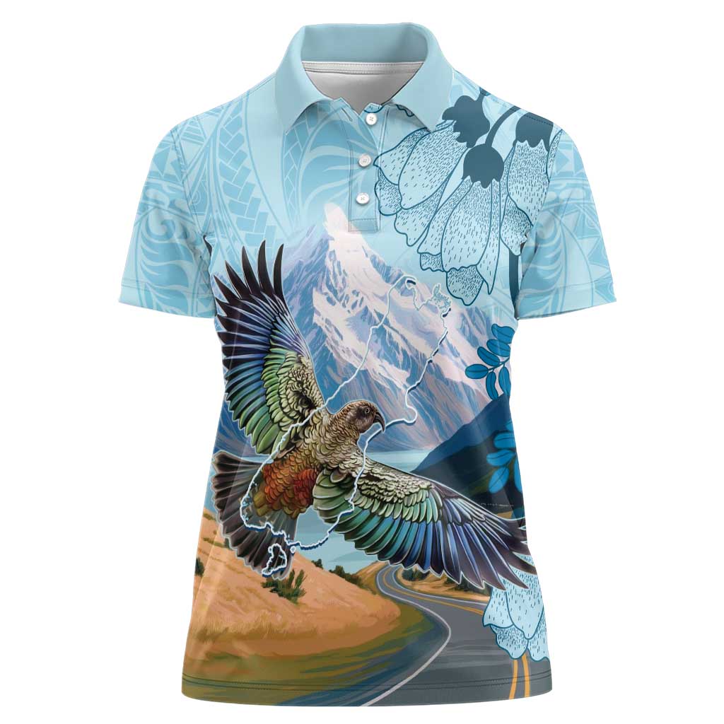 New Zealand South Island Women Polo Shirt Te Waipounamu Aoraki Kea Bird