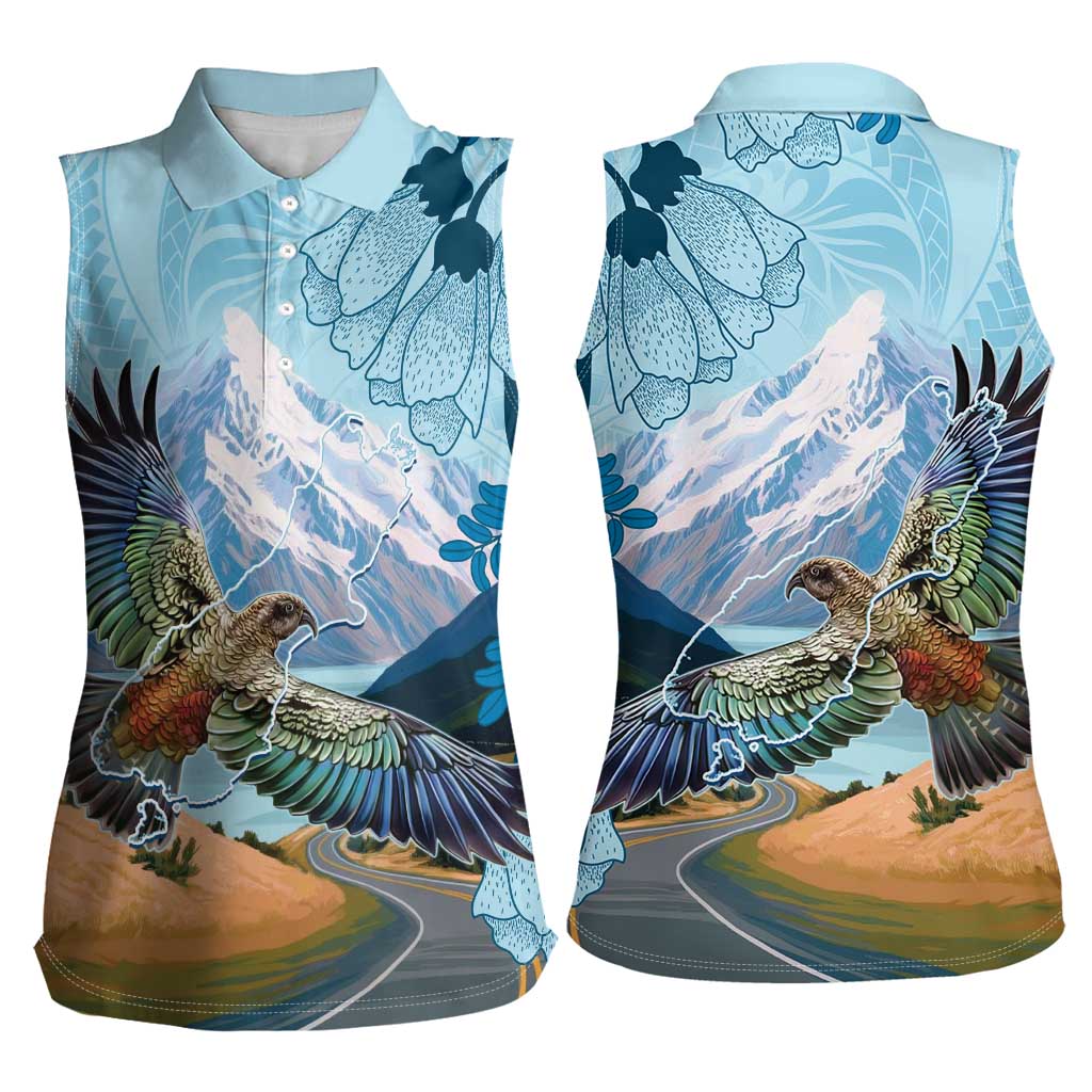 New Zealand South Island Women Sleeveless Polo Shirt Te Waipounamu Aoraki Kea Bird LT14 - Polynesian Pride