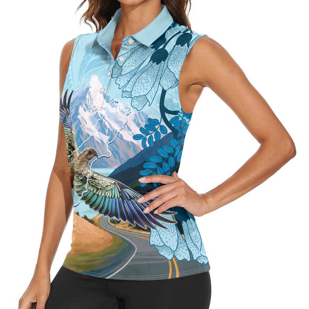 New Zealand South Island Women Sleeveless Polo Shirt Te Waipounamu Aoraki Kea Bird LT14 - Polynesian Pride