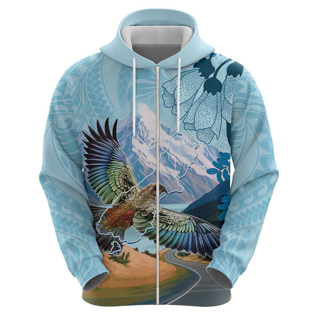 New Zealand South Island Zip Hoodie Te Waipounamu Aoraki Kea Bird