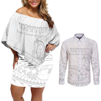 Polynesia Brain Cancer Awareness Couples Matching Off Shoulder Short Dress and Long Sleeve Button Shirt In May We Wear Grey