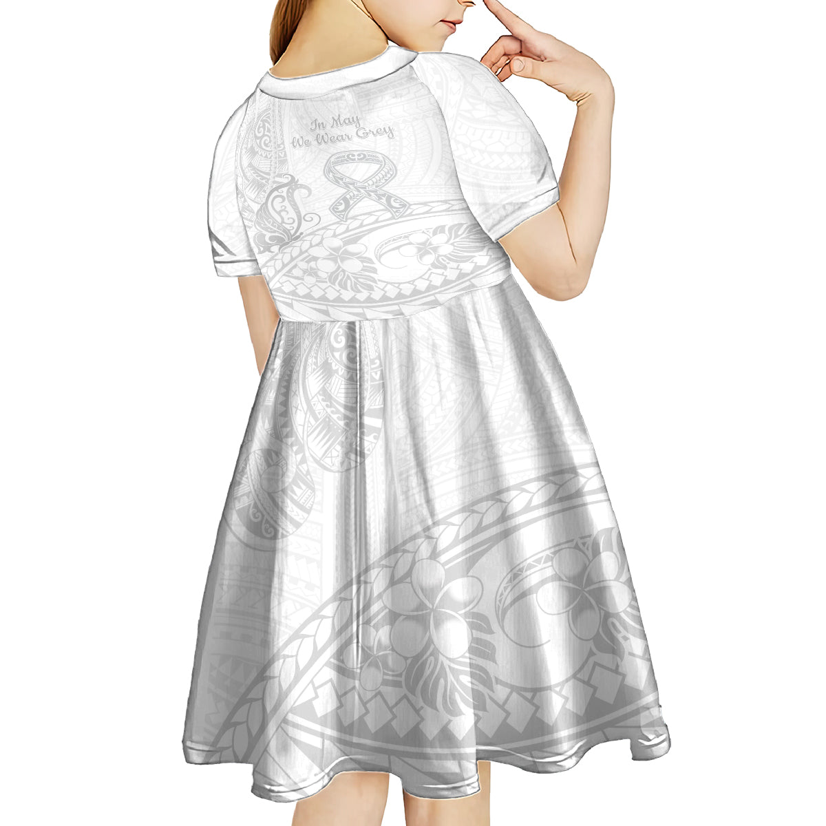 Polynesia Brain Cancer Awareness Kid Short Sleeve Dress In May We Wear Grey