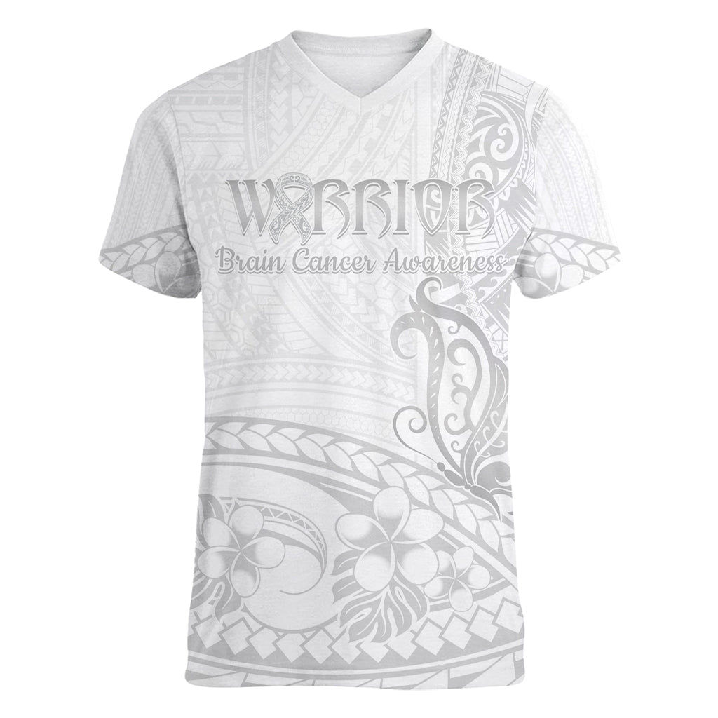 Polynesia Brain Cancer Awareness Women V-Neck T-Shirt In May We Wear Grey