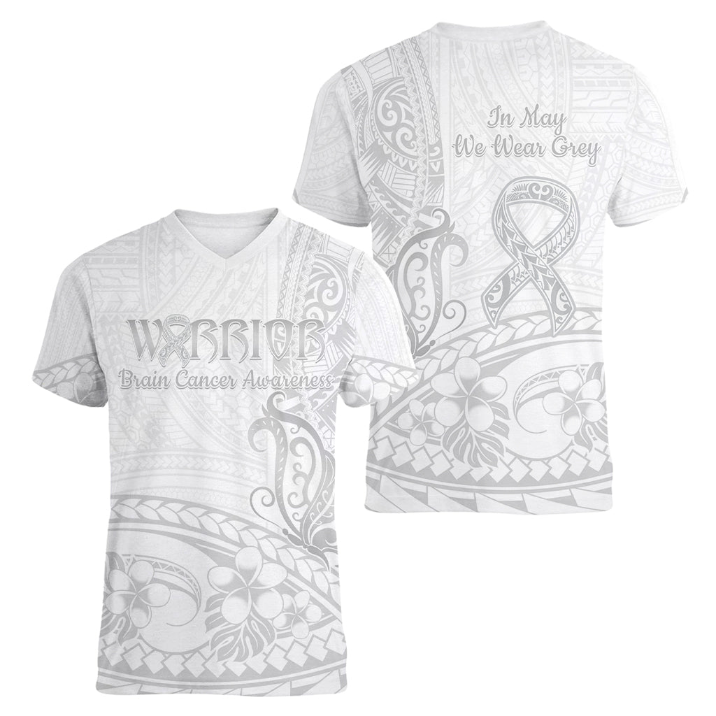 Polynesia Brain Cancer Awareness Women V-Neck T-Shirt In May We Wear Grey