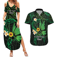 Polynesia Mental Health Awareness Couples Matching Summer Maxi Dress and Hawaiian Shirt Green Ribbon Be Kind To Your Mind