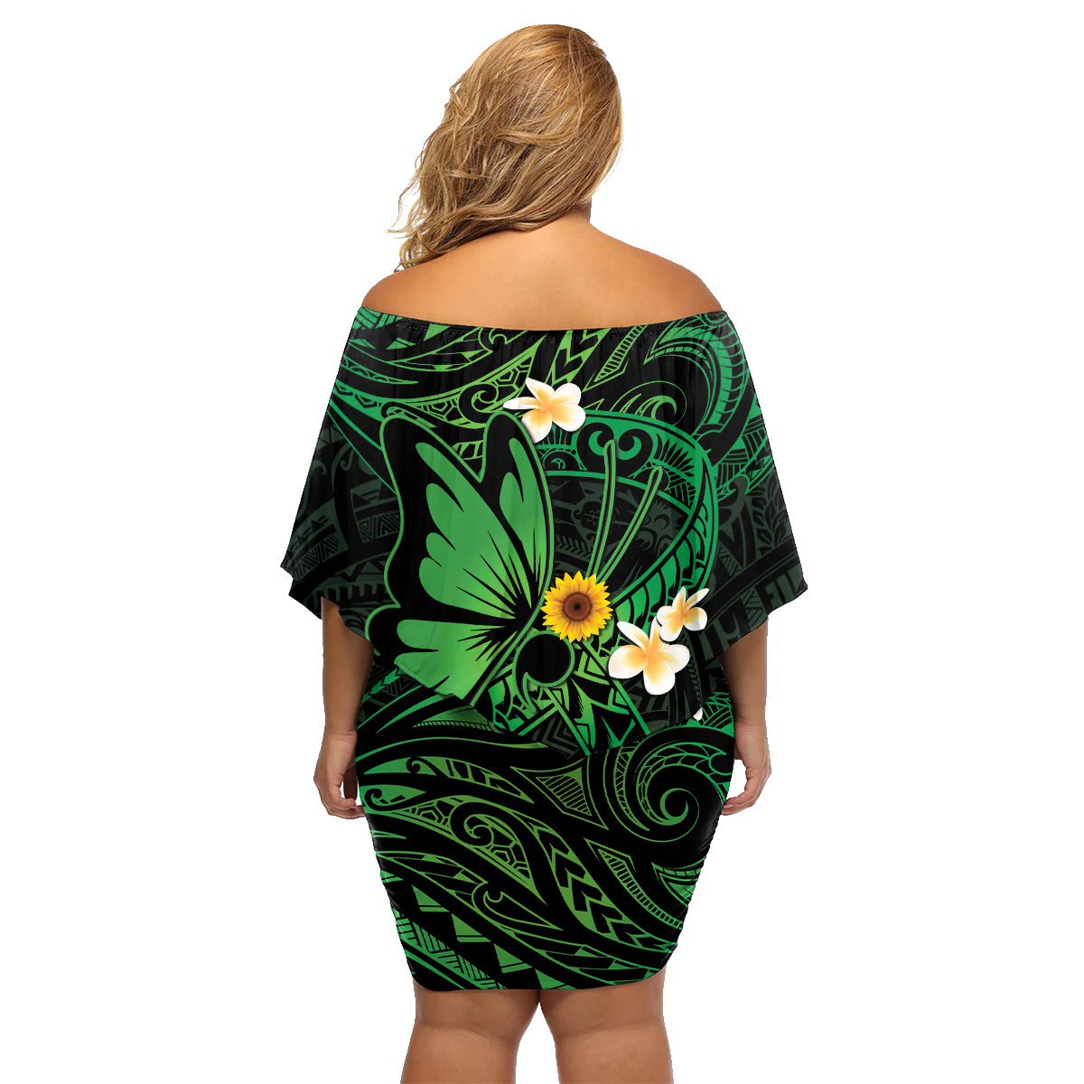 Polynesia Mental Health Awareness Family Matching Off Shoulder Short Dress and Hawaiian Shirt Green Ribbon Be Kind To Your Mind