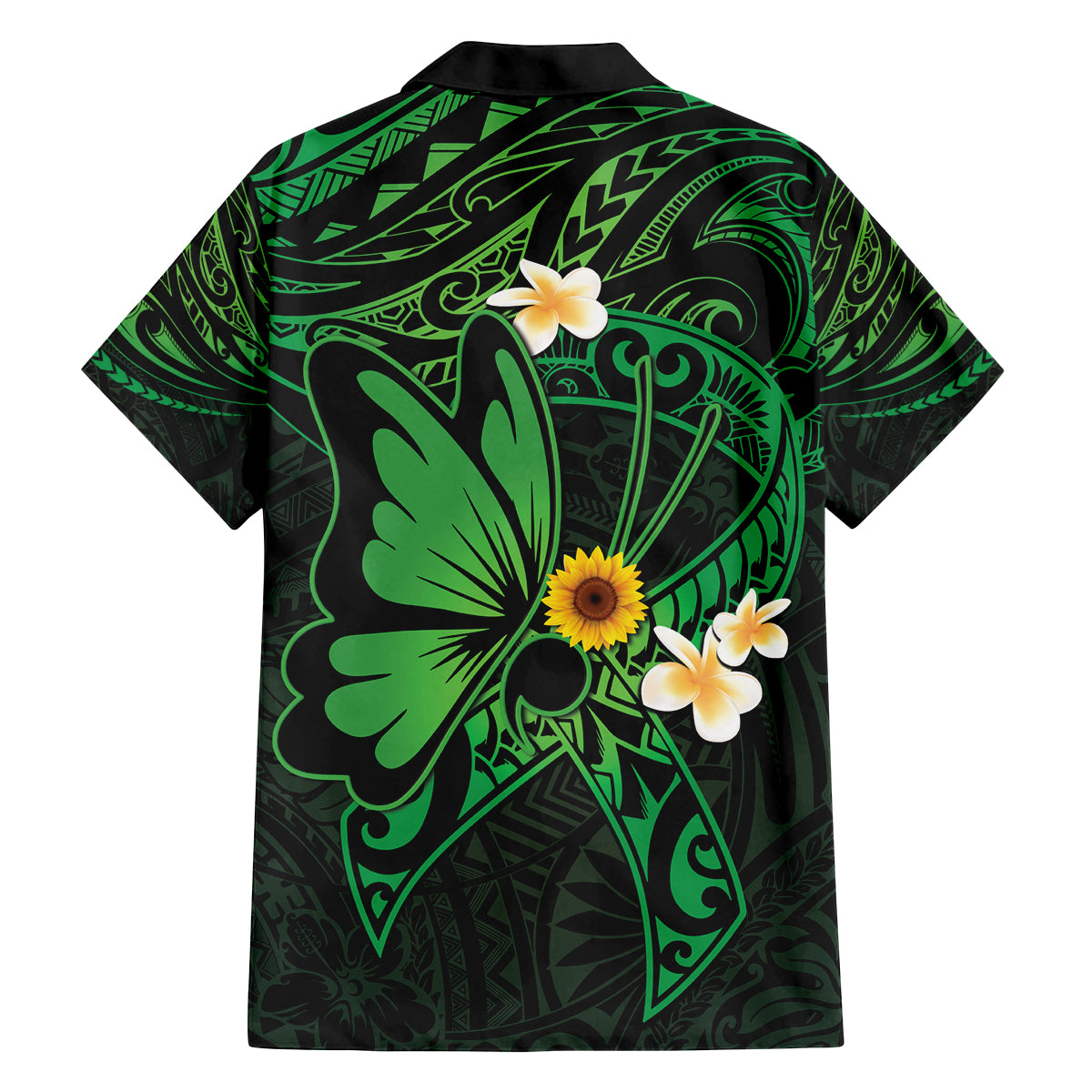 Polynesia Mental Health Awareness Family Matching Tank Maxi Dress and Hawaiian Shirt Green Ribbon Be Kind To Your Mind