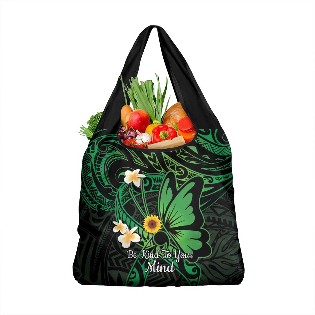 Polynesia Mental Health Awareness Grocery Bag Green Ribbon Be Kind To Your Mind